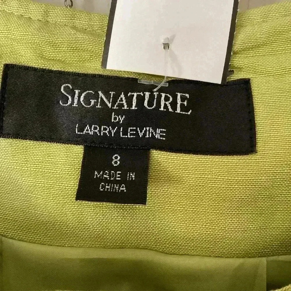 Signature by Larry Levine Olive Linen Cropped 3/4 Sleeve Jacket& Skirt Size 8 - Picture 3 of 9
